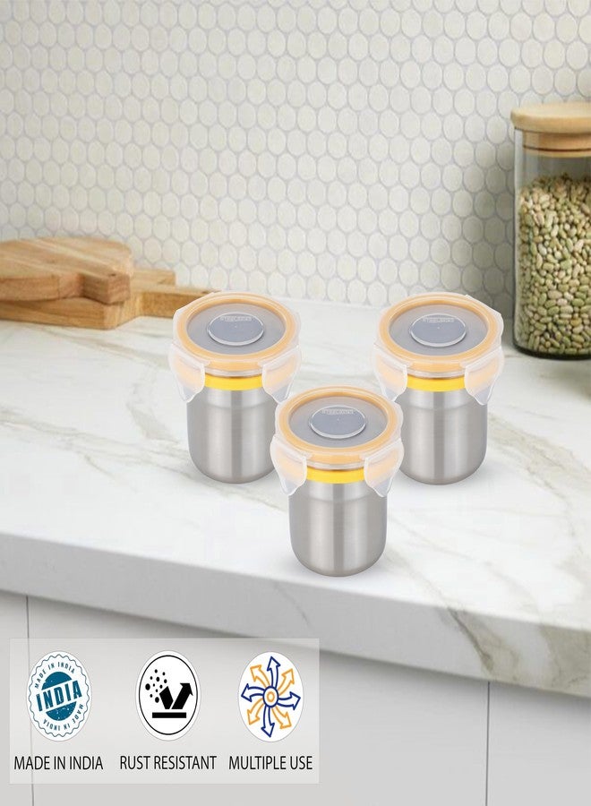 STEELLOCK Stainless Steel Airtight Container with Lid | Leakproof, BPA-Free | Multipurpose Food Storage Containers/Tiffin/Dabba for Office, School & Kitchen | SL-1102-set of 3, 200ml each, Yellow - Image 4